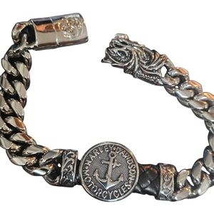 NWT Harley-Davidson Motorcycles Cuban Link Bracelet Stainless Steel Leather